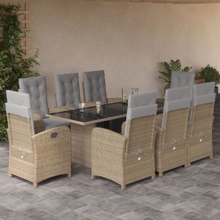 Set da Pranzo da Giardino 9 pz con Cuscini Beige in Polyrattan