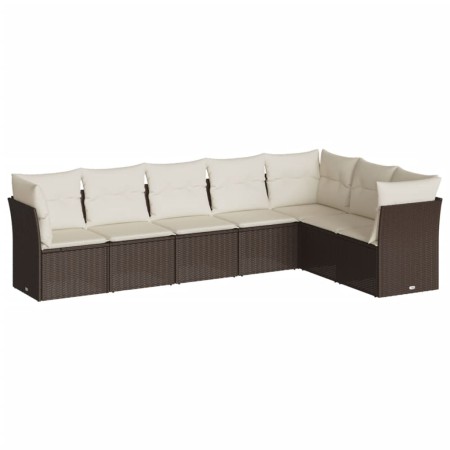 Set Divani da Giardino 7 pz con Cuscini Marrone in Polyrattan