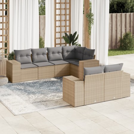 Set Divani da Giardino 7 pz con Cuscini Beige in Polyrattan