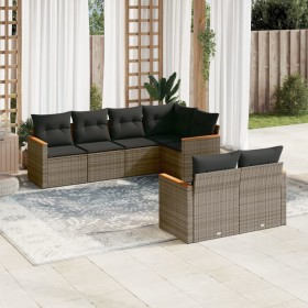 Set Divani da Giardino 7 pz con Cuscini Grigio in Polyrattan