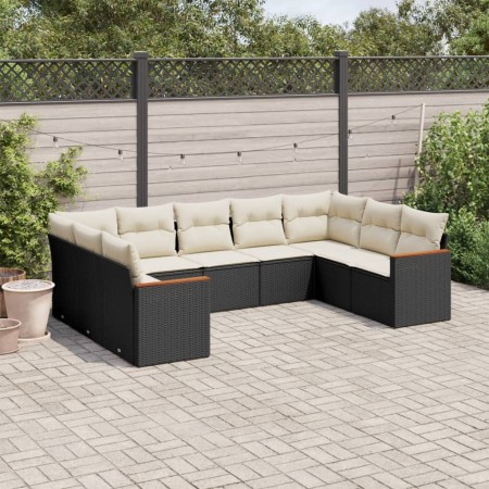 Set Divani da Giardino 9 pz con Cuscini Nero in Polyrattan