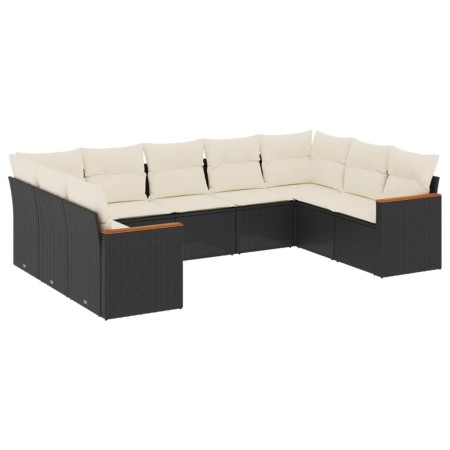 Set Divani da Giardino 9 pz con Cuscini Nero in Polyrattan