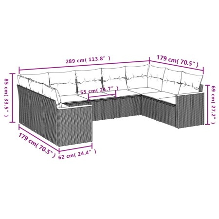 Set Divani da Giardino 9 pz con Cuscini Nero in Polyrattan