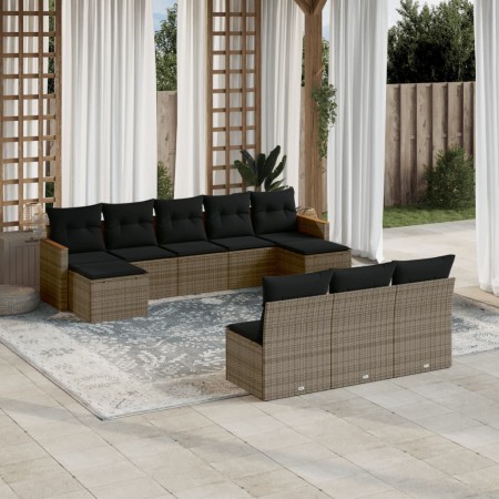 Set Divano da Giardino 10 pz con Cuscini Grigio in Polyrattan