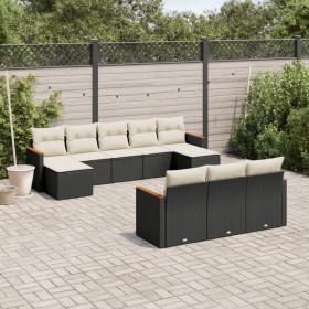 Set Divani da Giardino 10pz con Cuscini in Polyrattan Nero