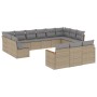 Set Divano da Giardino 13 pz con Cuscini Beige in Polyrattan