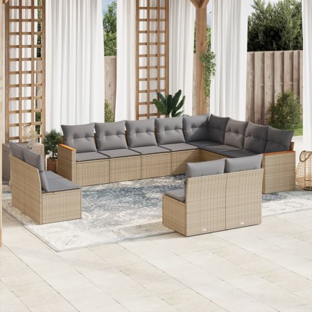 Set Divani da Giardino 12 pz con Cuscini Beige in Polyrattan