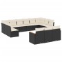 Set Divani da Giardino 13pz con Cuscini Nero in Polyrattan