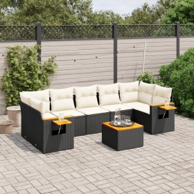 Set Divani da Giardino con Cuscini 8 pz Nero in Polyrattan