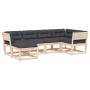 Set Divani Giardino 6 pz con Cuscini in Legno Massello di Pino