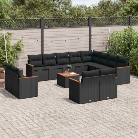 Set Divani da Giardino 13pz con Cuscini Nero in Polyrattan