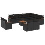 Set Divani da Giardino 13pz con Cuscini Nero in Polyrattan