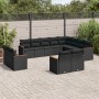 Set Divani da Giardino 12 pz con Cuscini Nero in Polyrattan