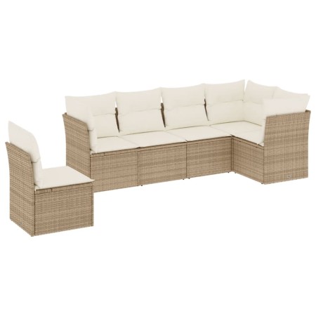 Set Divano da Giardino 6 pz con Cuscini Beige in Polyrattan