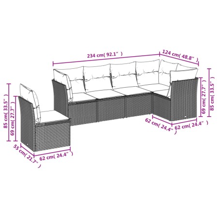 Set Divano da Giardino 6 pz con Cuscini Beige in Polyrattan