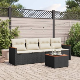 Set Divani da Giardino 5 pz con Cuscini in Polyrattan Nero