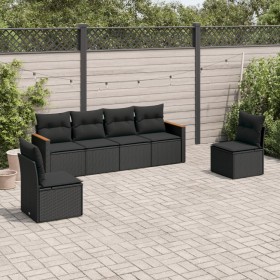 Set Divano da Giardino 6 pz con Cuscini Nero in Polyrattan