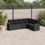 Set Divano da Giardino 6 pz con Cuscini Nero in Polyrattan