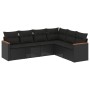 Set Divano da Giardino 6 pz con Cuscini Nero in Polyrattan