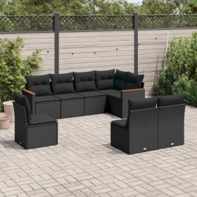 Set Divani da Giardino con Cuscini 8 pz Nero in Polyrattan