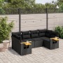 Set Divano da Giardino 6 pz con Cuscini Nero in Polyrattan