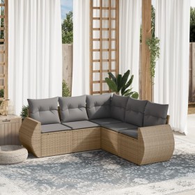 Set Divano da Giardino 5 pz con Cuscini Beige in Polyrattan