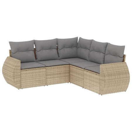 Set Divano da Giardino 5 pz con Cuscini Beige in Polyrattan