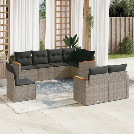 Set Divano da Giardino 8 pz con Cuscini Grigio in Polyrattan