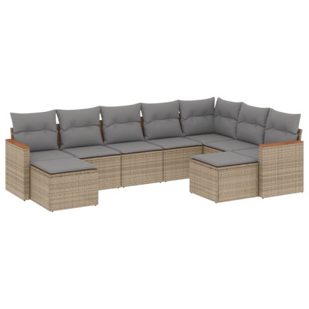 Set Divano da Giardino 9 pz con Cuscini Beige in Polyrattan