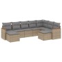 Set Divano da Giardino 9 pz con Cuscini Beige in Polyrattan