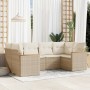 Set Divano da Giardino 6 pz con Cuscini Beige in Polyrattan