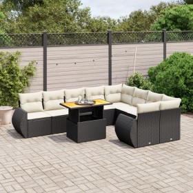 Set Divani da Giardino 10pz con Cuscini in Polyrattan Nero