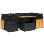 Set Divani da Giardino con Cuscini 7pz Nero Polyrattan