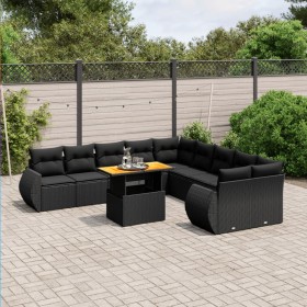 Set Divani da Giardino 11 pz con Cuscini in Polyrattan Nero