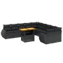 Set Divani da Giardino 11 pz con Cuscini in Polyrattan Nero