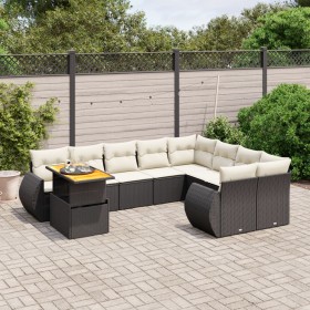 Set Divani da Giardino 10pz con Cuscini in Polyrattan Nero