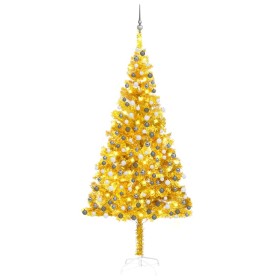 Albero di Natale Preilluminato con Palline Oro 210 cm PET