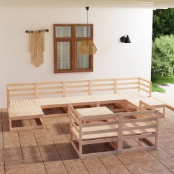 Set Divani da Giardino 10 pz in Legno Massello di Pino