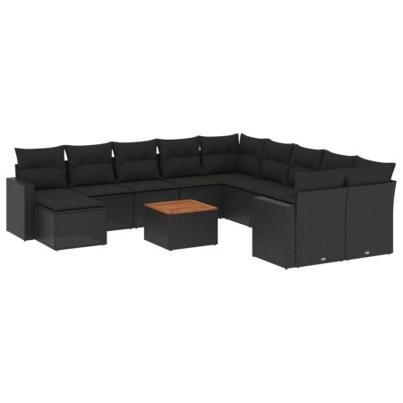 Set Divani da Giardino 12 pz con Cuscini Nero in Polyrattan