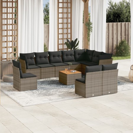 Set Divani da Giardino 11 pz con Cuscini in Polyrattan Grigio