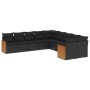 Set Divani da Giardino 10pz con Cuscini in Polyrattan Nero