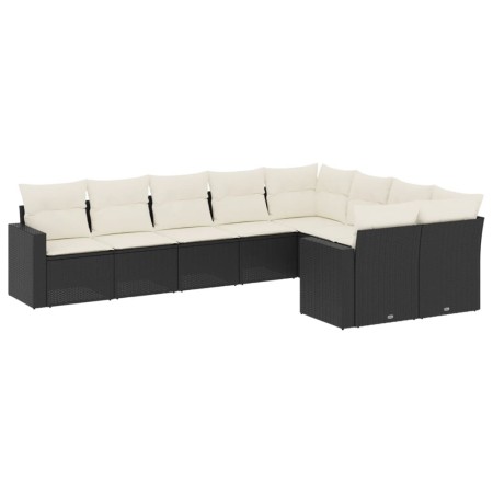 Set Divani da Giardino 9 pz con Cuscini Nero in Polyrattan