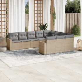 Set Divano da Giardino 10 pz con Cuscini Beige in Polyrattan