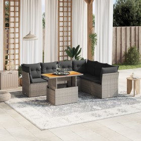 Set Divani da Giardino 7 pz con Cuscini Grigio in Polyrattan