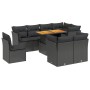 Set Divani da Giardino 9 pz con Cuscini Nero in Polyrattan