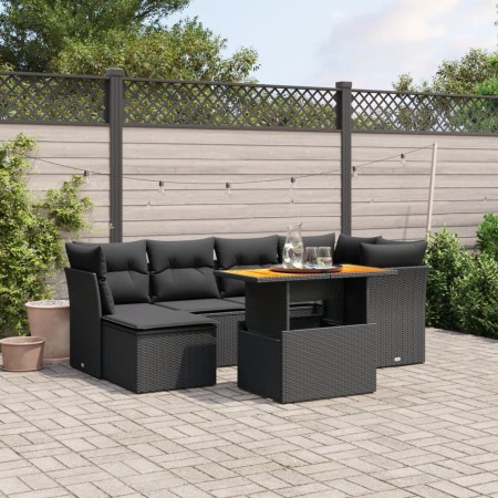 Set Divani da Giardino con Cuscini 7pz Nero Polyrattan