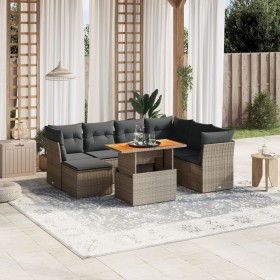 Set Divano da Giardino 8 pz con Cuscini Grigio in Polyrattan