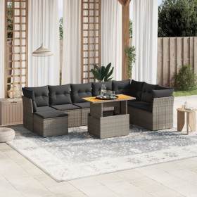 Set Divano da Giardino 9 pz con Cuscini Grigio in Polyrattan