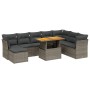 Set Divano da Giardino 9 pz con Cuscini Grigio in Polyrattan