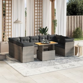 Set Divano da Giardino 10 pz con Cuscini Grigio in Polyrattan